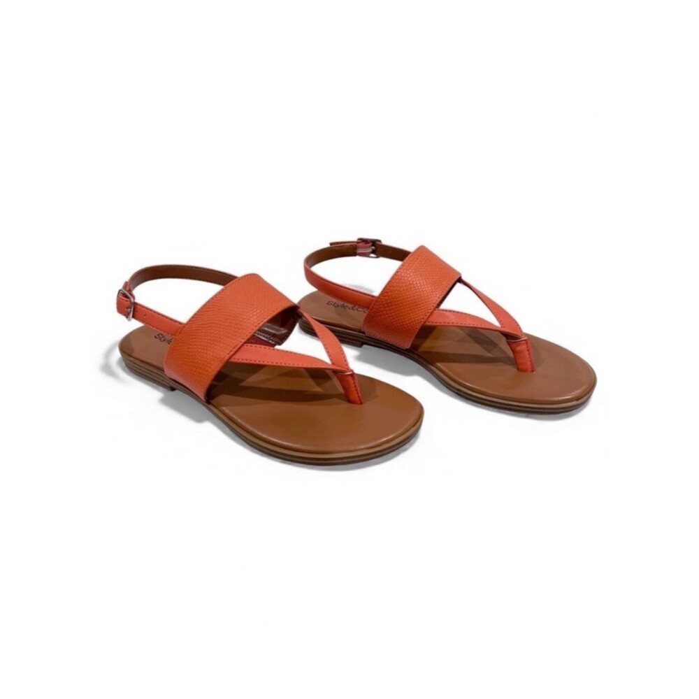 Style & Co Sadiee Slingback Thong Sandals Flat Comfort Papaya Orange 7 NEW